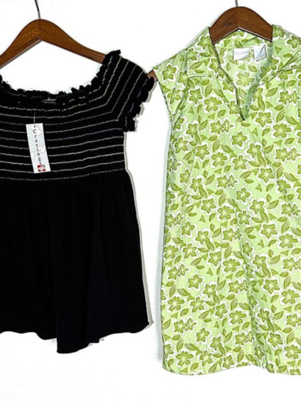 Two (2) Maternity Tops Sz Large - Green Cotton Blouse & Black Ruffled Top